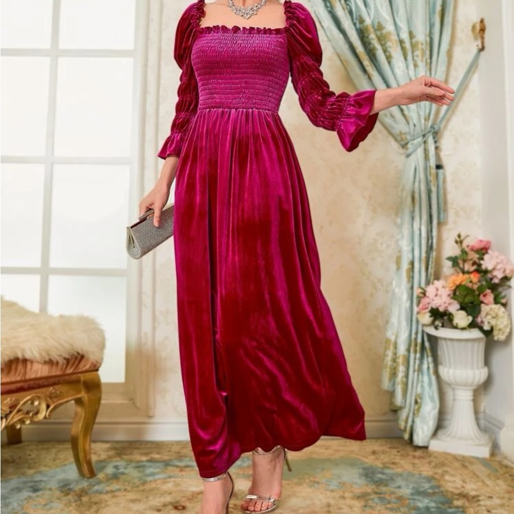 Puff Sleeve Velvet Dress